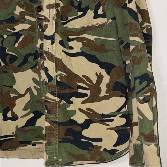 Forever 21 Brown and Green Camouflage Button Up Hooded Jacket - Picture 5 of 14